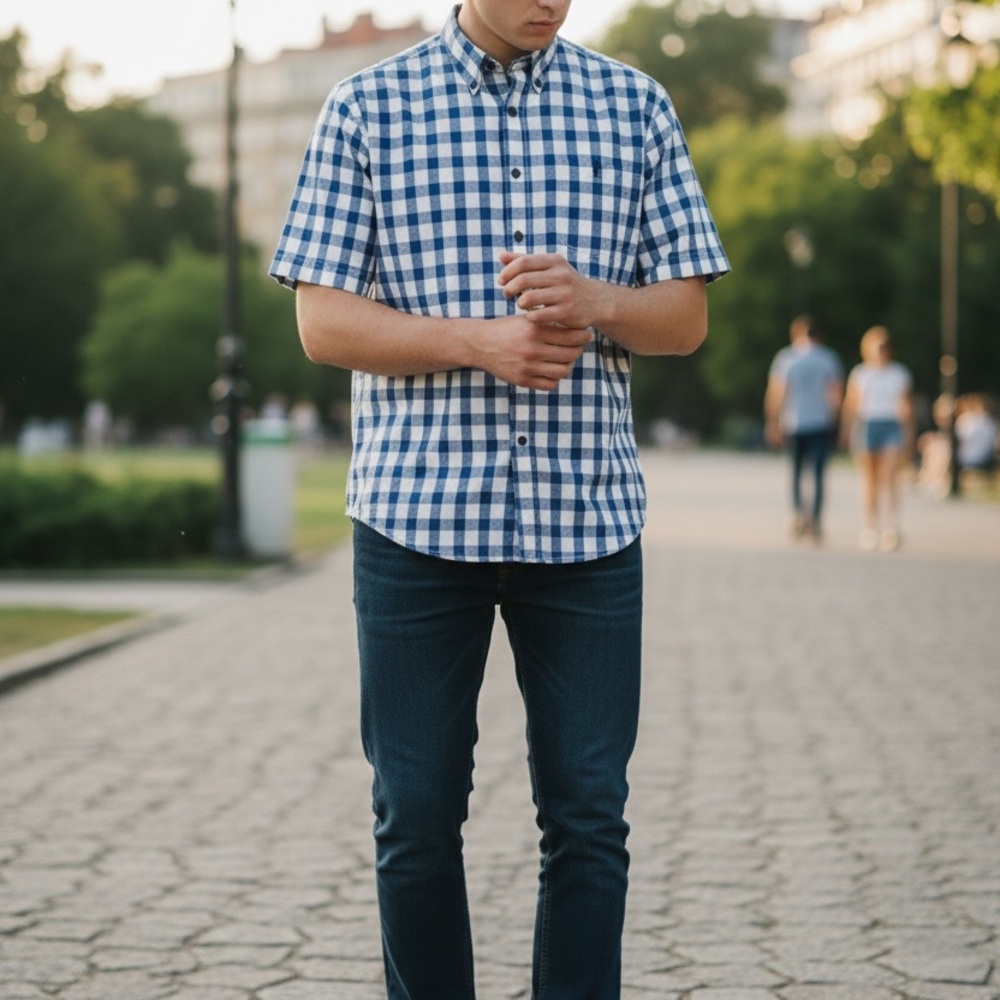 U.S. Polo Assn. Navy and White Plaid Button Down Shirt